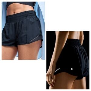 Lululemon athletica black hotty hot 2.5 inch shorts ruched waist medium rise 4 S